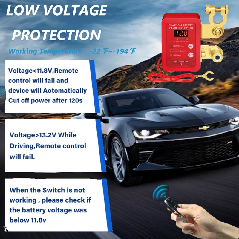 Avutrel Smart Remote Battery Disconnect Switch 12V 24V Kill Switch for Car Intelligent Battery Power Smart Voltage Car Battery Kill Switch for Vehicle, RV, ATV, Truck, Boat - Image 3